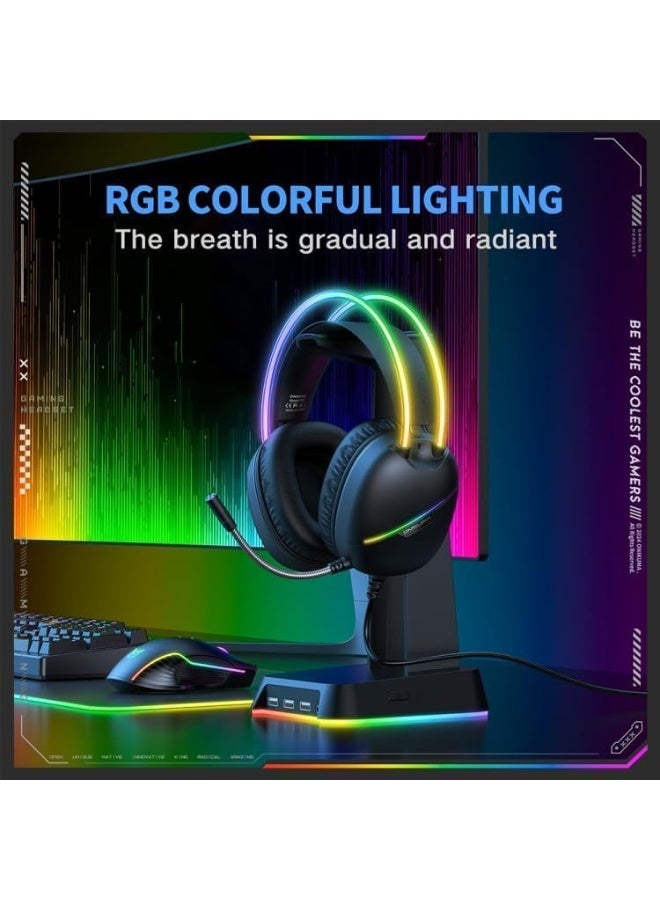 onikuma X33 RGB Wired Gaming Headset with Type-C & USB Connectivity and Noise Cancelling Microphone, 50mm 3D Stereo Sound, Comfortable Over-Ear Design for Mobile, PC, Xbox and PS4/PS5 (Black) - Image 4